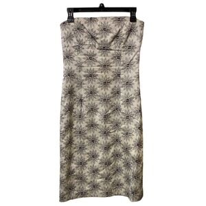 Ruth Cream Black Embroidered Floral Strapless Sheath Midi Dress Mens Size 4